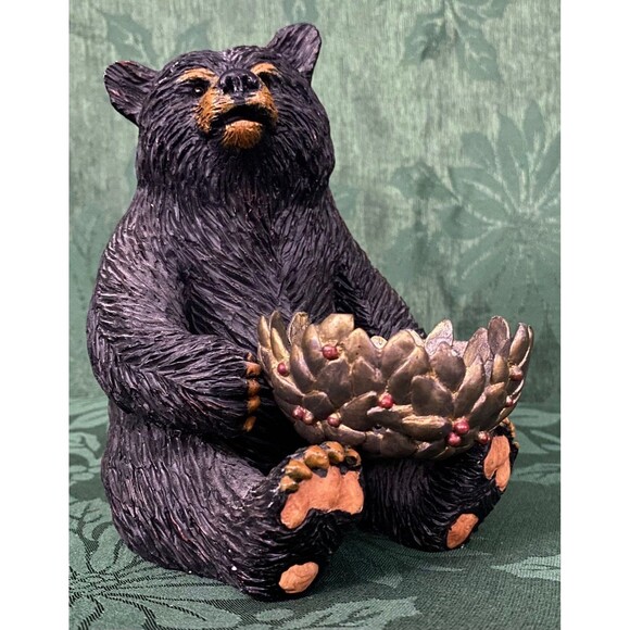Department 56 Bear Resin Figurine with small metal bowl - Picture 2 of 8